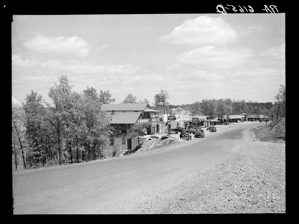 Lake of the Ozarks settlement, Missouri, 1936, photographed from above