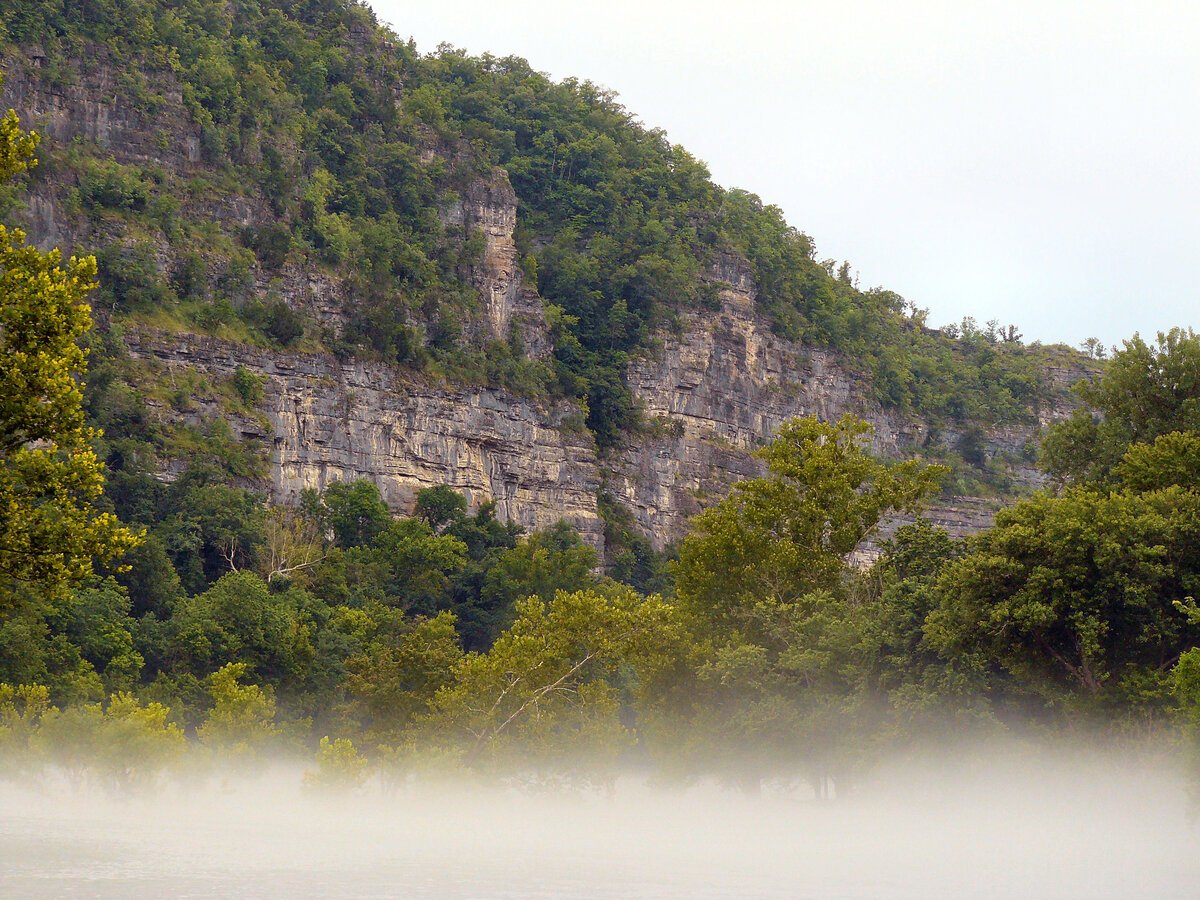 Misty bluff along the Buffalo National River near Mountain Home, Arkansas